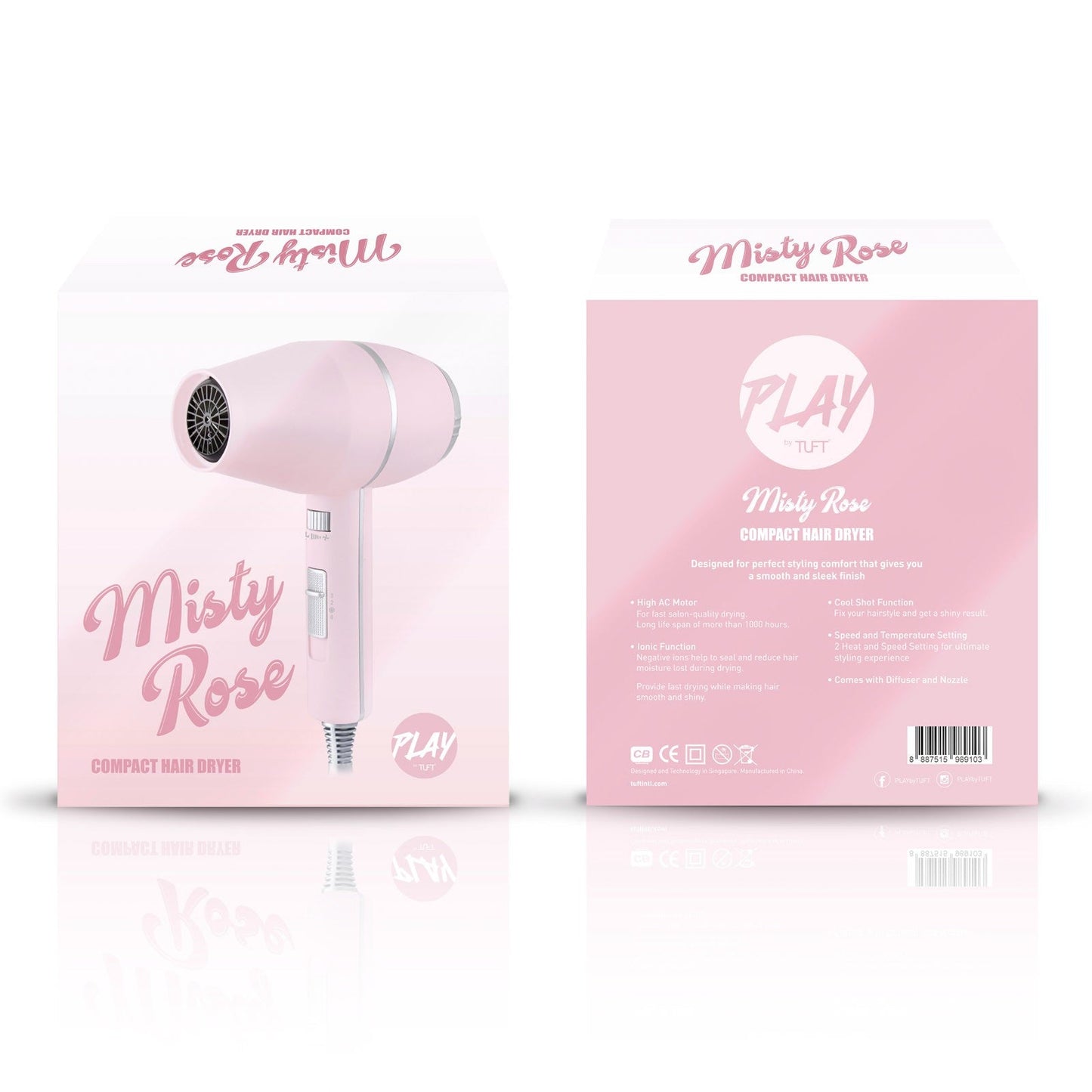 PLAY by TUFT Misty Rose Compact Hair Dryer